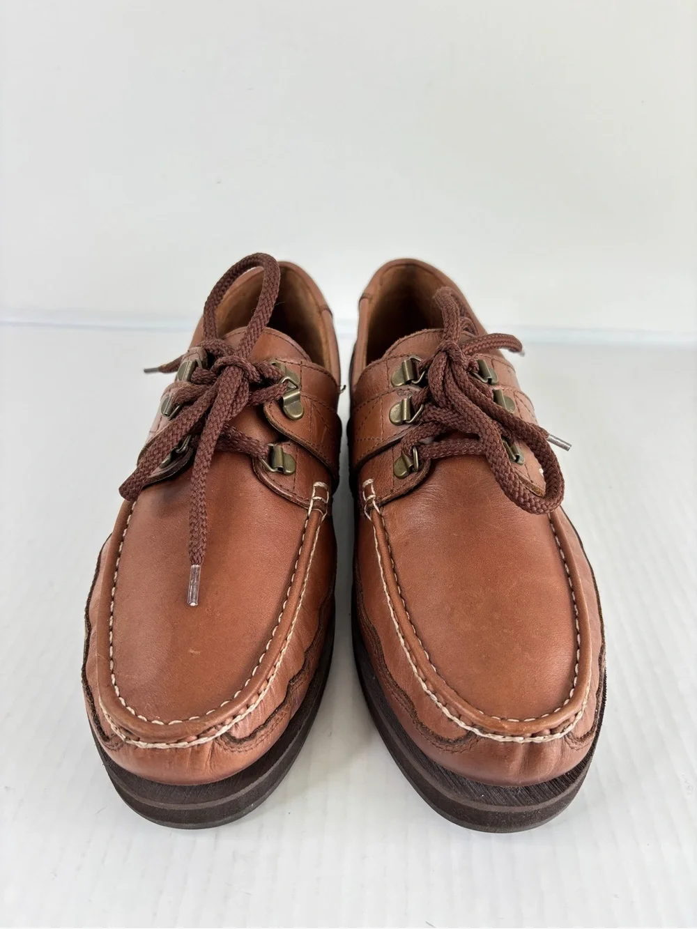 Wrangler Brown Leather Boat Shoes Mens 9.5 M Rugged Sole Crafted in Brazil NEW!